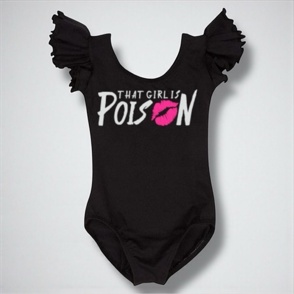 👚2/$10👗3/$12 That Girl Is Poison Black Flutter Sleeve Leotard XXS 12 - 24M